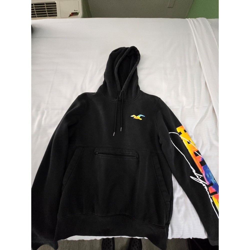 Hollister‎ Pride Rainbow Seagull Hoodie - Black Fleece Pullover - Men's Size M